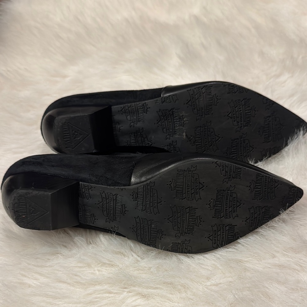 John Fluevog Black Cross Detail Heeled Boots - Picture 6 of 9